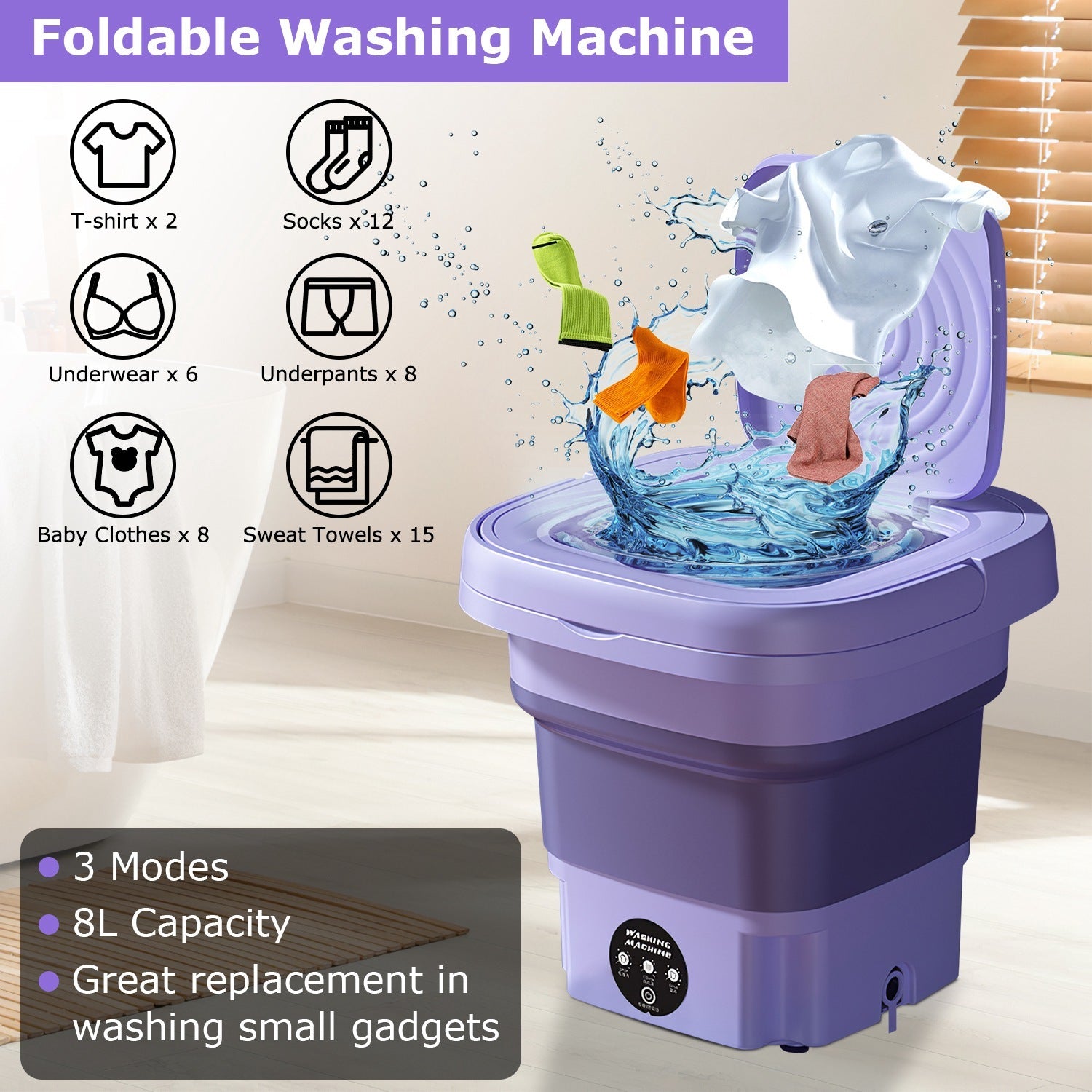 1Pc Portable Washing Machine Foldable Laundry Machine