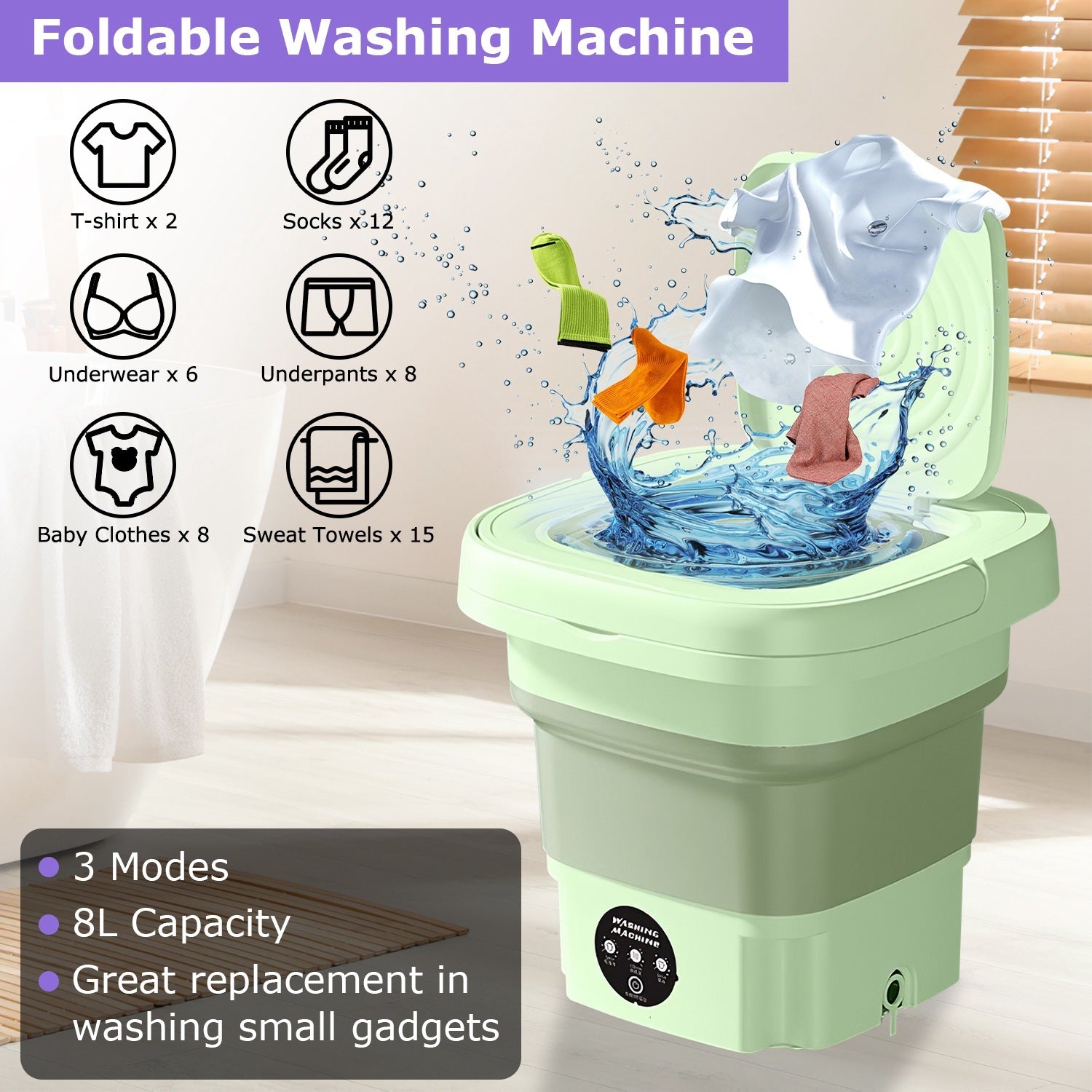 1Pc Portable Washing Machine Foldable Laundry Machine